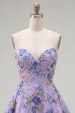 Sweetheart Black A-Line Sequin Floral Homecoming Dress