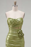 Strapless Green Bodycon Corset Metallic Homecoming Dress with 3D Flowers