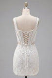 Square Neck White Bodycon Corset Homecoming Dress with Beading