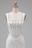 Square Neck White Bodycon Corset Homecoming Dress with Beading