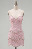 Pink Bodycon Sweetheart Homecoming Dress with Beading