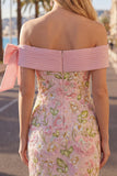 Off the Shoulder Pink Bodycon Floral Sequin Homecoming Dress
