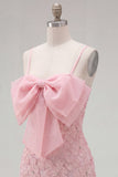 Pink Bodycon Beaded Floral Homecoming Dress with Bow