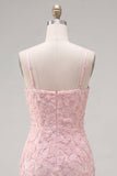 Pink Bodycon Beaded Floral Homecoming Dress with Bow