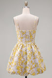 Yellow Spaghetti Straps Floral A-Line Homecoming Dress