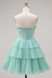 Mint Corset A-Line Sweetheart Tiered Homecoming Dress