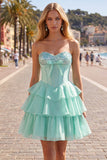 Mint Corset A-Line Sweetheart Tiered Homecoming Dress
