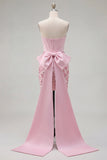 Strapless Corset Pink Bodycon Floral Homecoming Dress with Bow