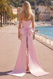 Strapless Corset Pink Bodycon Floral Homecoming Dress with Bow