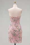 Pink Sweetheart Bodycon Floral Corset Homecoming Dress