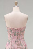 Pink Sweetheart Bodycon Floral Corset Homecoming Dress