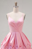 Pink A-Line Spaghetti Straps Ruched Homecoming Dress
