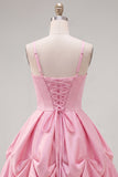 Pink A-Line Spaghetti Straps Ruched Homecoming Dress