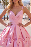 Pink A-Line Spaghetti Straps Ruched Homecoming Dress