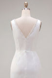 White V-Neck Ruched Bodycon Homecoming Dress with Beading