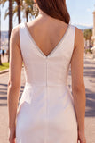 White V-Neck Ruched Bodycon Homecoming Dress with Beading
