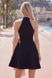 Halter Black Pink A-Line Homecoming Dress with Bow
