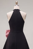 Halter Black Pink A-Line Homecoming Dress with Bow