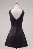 A-Line V-Neck Black Pink Homecoming Dress with Beading