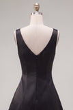 A-Line V-Neck Black Pink Homecoming Dress with Beading