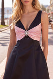 A-Line V-Neck Black Pink Homecoming Dress with Beading