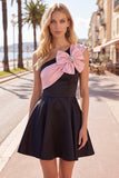 One Shoulder Black Pink A-Line Homecoming Dress with 3D Flower