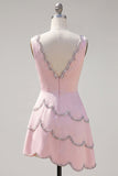 Pink V-Neck Asymmetrical Bodycon Homecoming Dress with Beading