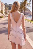 Pink V-Neck Asymmetrical Bodycon Homecoming Dress with Beading