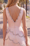Pink V-Neck Asymmetrical Bodycon Homecoming Dress with Beading