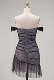 Off the Shoulder Bodycon Black Homecoming Dress with Ruffles