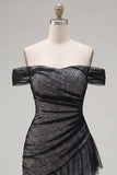 Off the Shoulder Bodycon Black Homecoming Dress with Ruffles