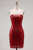 Sparkly Golden Bodycon Strapless Sequins Homecoming Dress