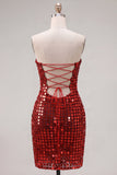 Sparkly Golden Bodycon Strapless Sequins Homecoming Dress
