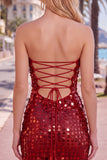 Sparkly Golden Bodycon Strapless Sequins Homecoming Dress