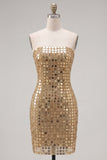 Sparkly Golden Bodycon Strapless Sequins Homecoming Dress