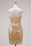 Sparkly Golden Bodycon Strapless Sequins Homecoming Dress