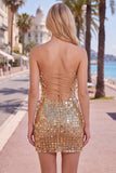 Sparkly Golden Bodycon Strapless Sequins Homecoming Dress