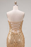 Sparkly Golden Bodycon Strapless Sequins Homecoming Dress