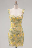 Yellow Bodycon Sequins Floral Homecoming Dress