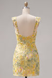 Yellow Bodycon Sequins Floral Homecoming Dress
