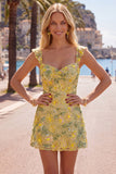 Yellow Bodycon Sequins Floral Homecoming Dress