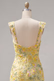 Yellow Bodycon Sequins Floral Homecoming Dress