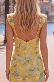 Yellow Bodycon Sequins Floral Homecoming Dress