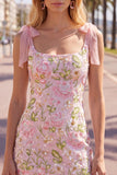 Floral Pink Bodycon Thick Straps Sequins Homecoming Dress