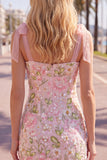 Floral Pink Bodycon Thick Straps Sequins Homecoming Dress
