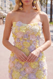 Strapless Bodycon Pink Floral Homecoming Dress with Beading