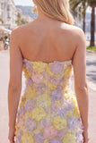 Strapless Bodycon Pink Floral Homecoming Dress with Beading