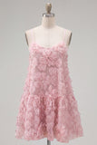 Spaghetti Straps A-Line Blue Floral Homecoming Dress with Beading