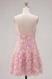 Spaghetti Straps A-Line Blue Floral Homecoming Dress with Beading