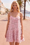 Spaghetti Straps A-Line Blue Floral Homecoming Dress with Beading